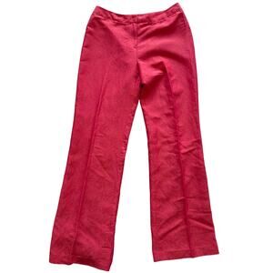 Lafayette 148 Warm Red Orange Iridescence Linen Blend Pleat Trousers